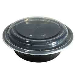 HD RO-32B 32OZ Round Black Plastic Container and Lid, 150 Sets