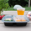 TD F-96232 2-Comp Black Rect Plastic Container and Lid, 150 Sets