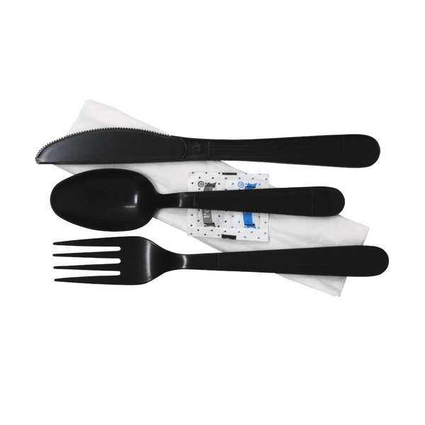 Cutlery Kit Heavy-Weight PP [BLACK] 6KHPBK (F/K/TS/S&P/N), 250/CS