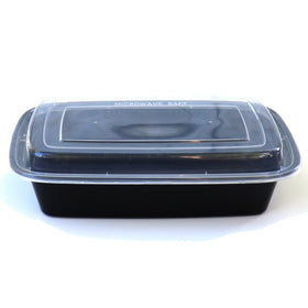 TD F-9632 32OZ Black Rect Plastic Container and Lid, 150 Sets